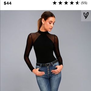 Entrancing Black Mesh Long Sleeve Bodysuit